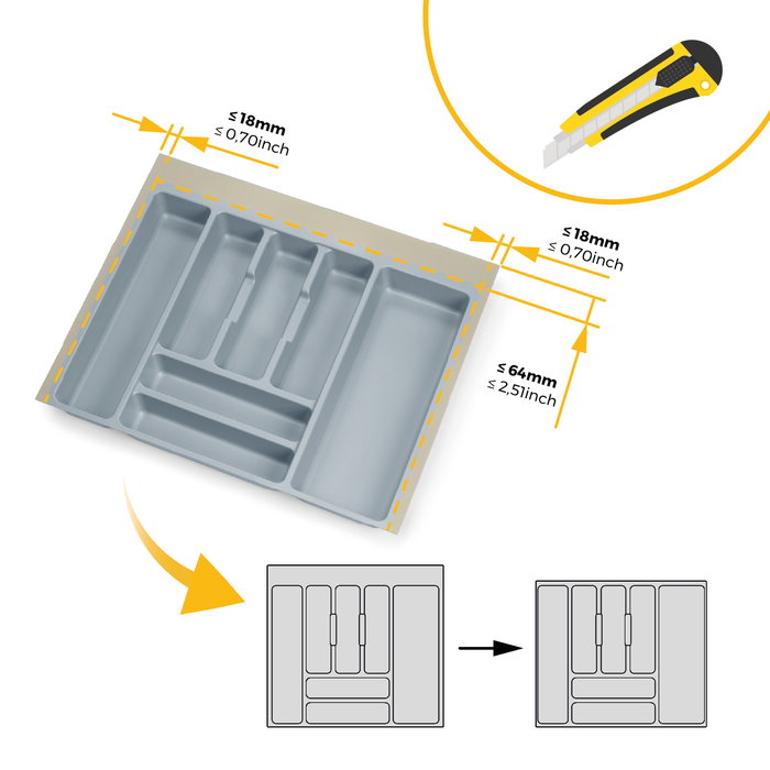 Emuca Cubertero Optima para cajón Universal, módulo 600mm, Plástico, Gris