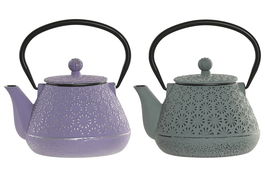 DKD Home Decor Tetera Oriental Malva y Verde de Hierro Colado Inox 600ml (2 Unidades) 12.5 x 15.5 x 15 cm