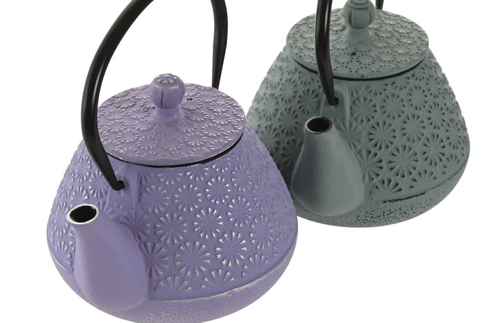 DKD Home Decor Tetera Oriental Malva y Verde de Hierro Colado Inox 600ml (2 Unidades) 12.5 x 15.5 x 15 cm