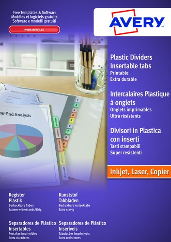 Separadores Avery Pvc Colores Traslucidos Surtidos A4 6 Pestañas 9 Taladros Inkjet/Laser Personalizables Separadores Avery Pvc Colores Traslucidos Surtidos A4 6 Pestañas 9 Taladros Inkjet/Laser Personalizables