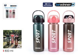 Inde Botella De Agua Deportiva Metalizada, 800 ml, Capacidad 800 ml, Altura 24.6 cm (12 Unidades)