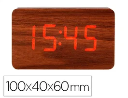 Q-connect Reloj de Sobremesa Digital con Acabado en Madera y Luz Roja 100x40x60mm