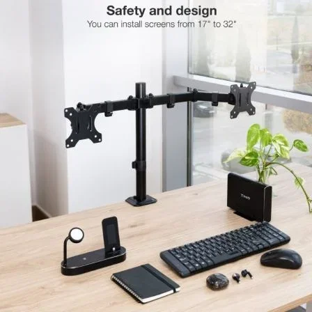 TooQ Soporte de Mesa para 2 Monitores DB1802TN-B Giratorio Inclinable hasta 8kg Negro