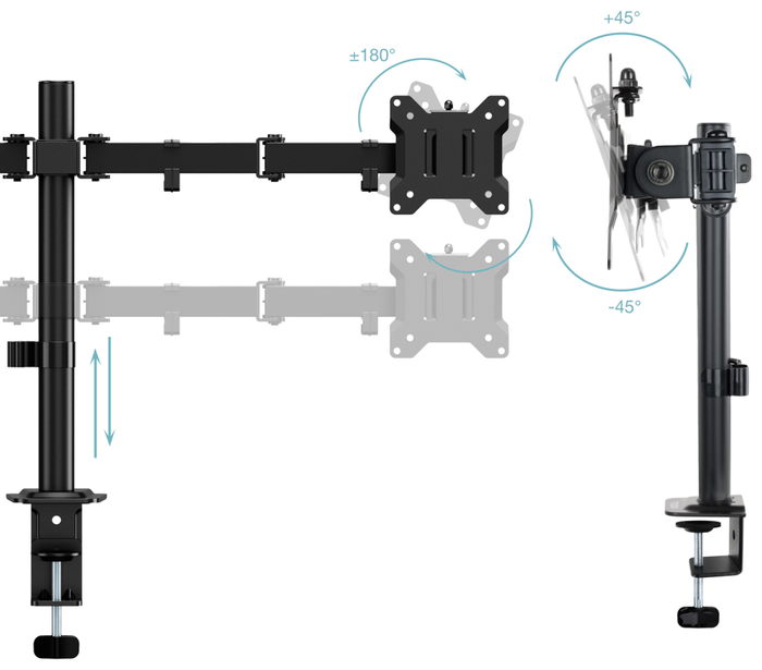 Tooq Soporte de Mesa para 2 Pantallas 17''-27'', Negro