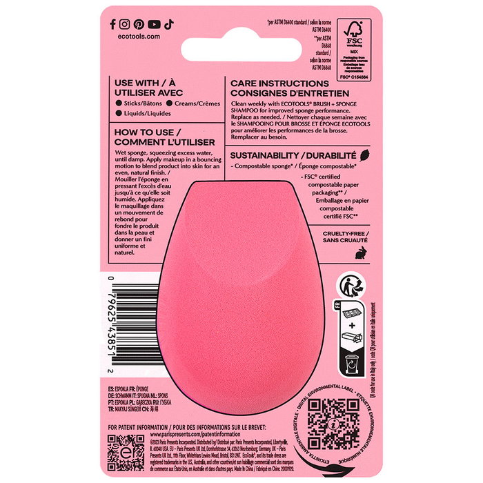 EcoTools Bioblender - Esponja de Maquillaje Infundida con Agua de Rosas para Aplicación de Base, Corrector y Polvo - Biodegradable, Vegana y Libre de Crueldad - 1 unidad EcoTools Bioblender - Esponja de Maquillaje Infundida con Agua de Rosas para Aplicación de Base, Corrector y Polvo - Biodegradable, Vegana y Libre de Crueldad - 1 unidad
