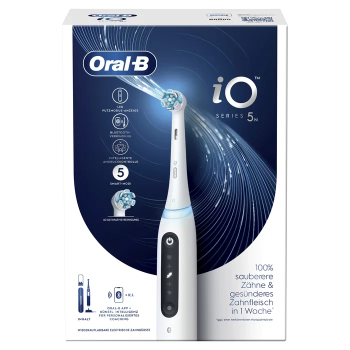 Oral-B Cepillo de dientes eléctrico iO Series 5 con 5 modos de limpieza, sensor de presión y color blanco