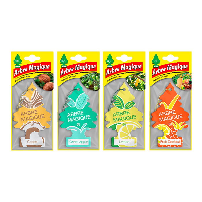 Arbre Magique Ambientadores de coche Fruit Árbol pack 24 uds con 6 coco, 6 limón, 6 cóctel frutas y 6 manzana verde Arbre Magique Ambientadores de coche Fruit Árbol pack 24 uds con 6 coco, 6 limón, 6 cóctel frutas y 6 manzana verde
