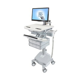 Ergotron SAU-EU Carro Multimedia StyleView con Brazo LCD, 6 Cajones y Cargador, para Pantallas hasta 61 cm (24 pulgadas), Color Aluminio/Gris/Blanco