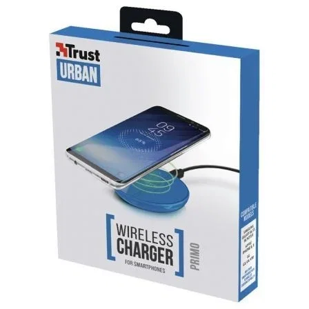 CARGADOR INALÁMBRICO TRUST URBAN PRIMO AZUL - TOCAR Y CARGAR - INDICADOR CARGA LED - PARA SMARTPHONES MÓVILES COMPATIBLES CON CARGA QI