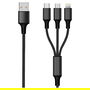 2GO 797154 Cable USB 3 en 1 para Carga, 3 m, USB-A a USB-C/Micro-USB/Lightning, Nylon Negro