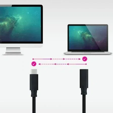 Nanocable 10.01.4502 Cable Alargador USB Tipo-C 3.2 Macho-Hembra 2m Negro 20Gbps 100W 4K