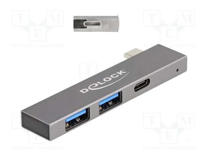 DeLOCK Hub USB de 3 puertos delgado con USB Type-C a 1 x USB-C y 2 x USB-A