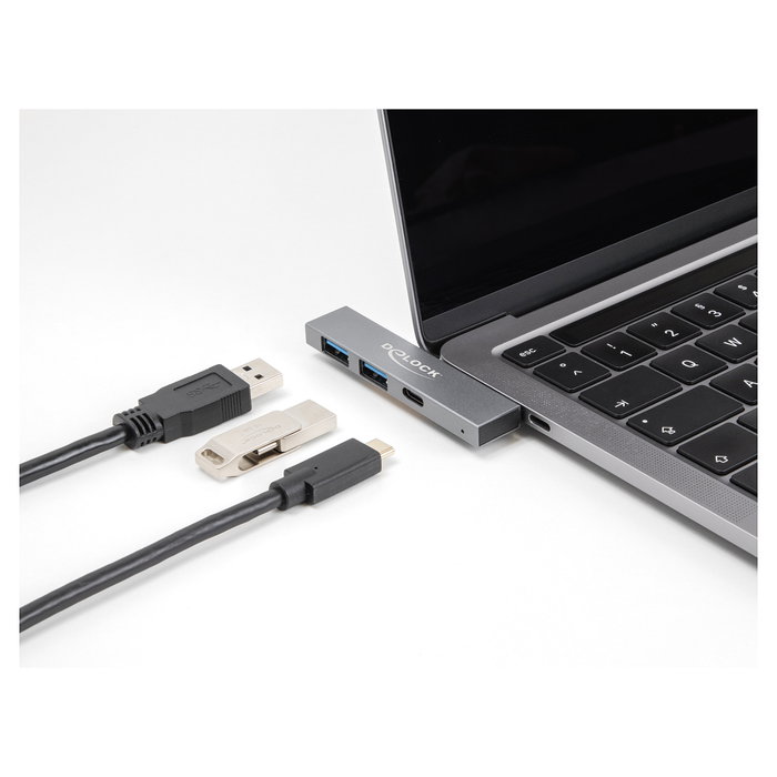 DeLOCK Concentrador USB Slim 3 Puertos (1 x USB-C + 2 x USB-A) Gris