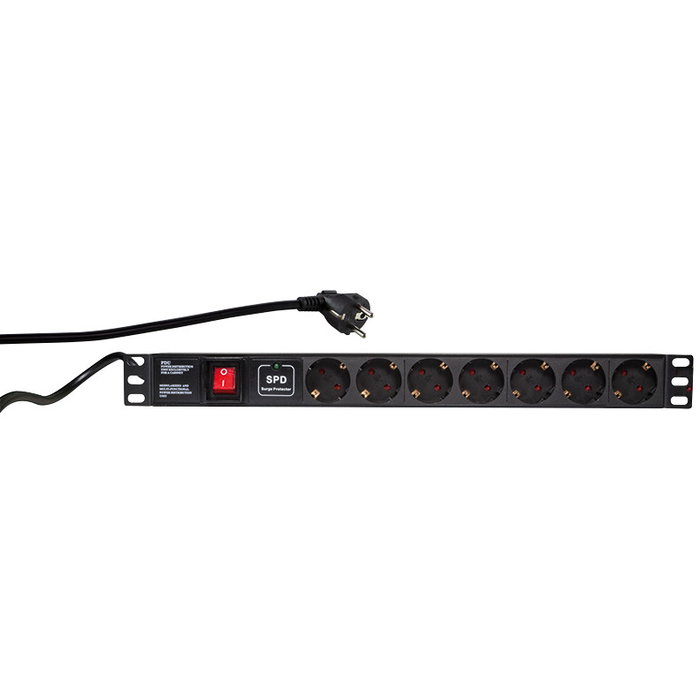 LogiLink Regleta de 19 pulgadas con 7 tomas, protección contra sobretensiones e interruptor LogiLink Regleta de 19 pulgadas con 7 tomas, protección contra sobretensiones e interruptor