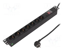 LOGILINK Regleta de alimentación PDU7C01 de 7 tomas con protección contra sobretensiones, negra