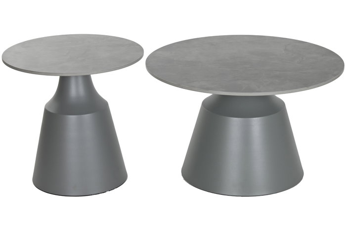 DKD Home Decor Set de 2 Mesitas Auxiliares de Cerámica y Metal Gris