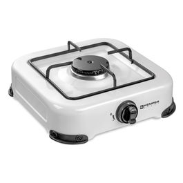 Kemper Cocina de Gas Butano/Propano 1 Quemador, 1 Fuego, Blanco, 270x300x90 mm, 1.2 kW, Acero Inoxidable, Tapa y Parrilla Extraíble