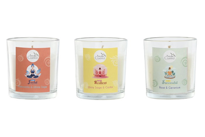 DKD Home Decor Surtido de 3 Velas de Cera de Soja Motivación