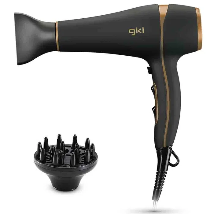 GKL ONYX S2200 Secador de Pelo Profesional 2200W, Tecnología Iónica, 2 Velocidades y 3 Temperaturas, Función Aire Frío, Negro y Oro