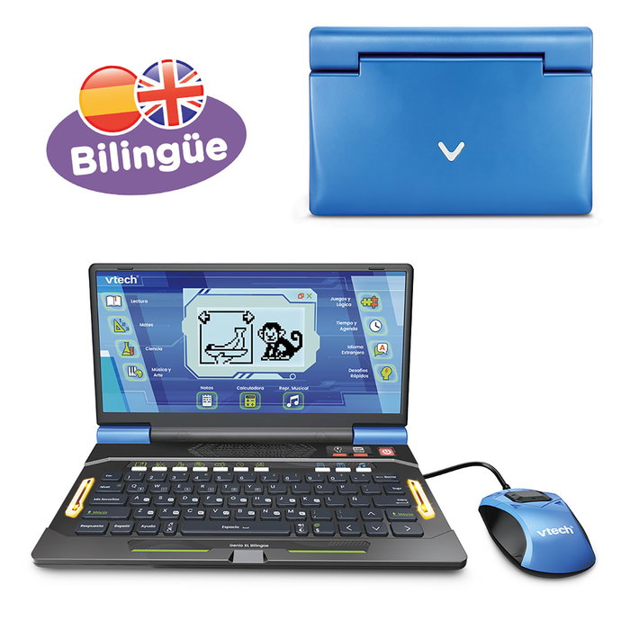 V-Tech Genio Xl Bilingüe 80-581247, Portátil con 160+ Actividades en Español e Inglés, Teclado QWERTY, +5 años