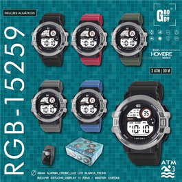 G&B TIME Reloj Gbody LCD Hombre Rojo con Luz LED Blanca WR30