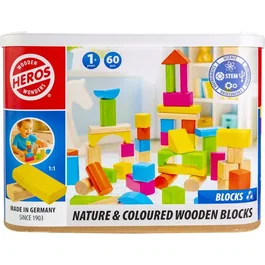 Heros Héroes Bloques de construcción madera colores 60 piezas FSC 1 año