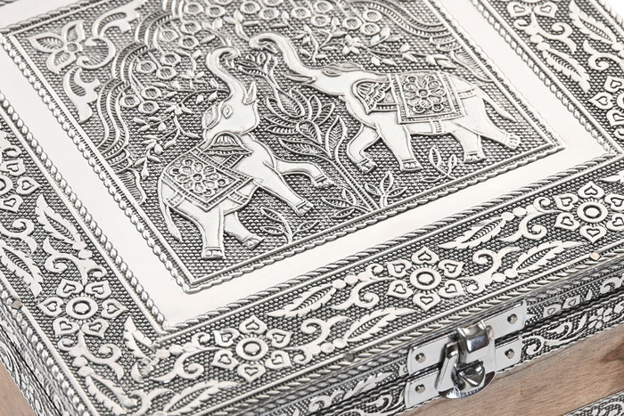 DKD Home Decor Joyero Indio Plateado Natural Madera Aluminio 18 x 6 x 18 cm