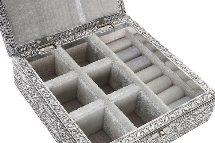 DKD Home Decor Joyero Indio Plateado Natural Madera Aluminio 18 x 6 x 18 cm
