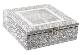 DKD Home Decor Joyero Indio Plateado Natural Madera Aluminio 18 x 6 x 18 cm