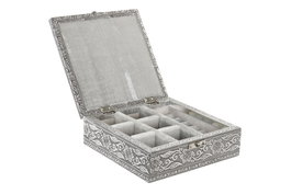 DKD Home Decor Joyero Indio Plateado Natural Madera Aluminio 18 x 6 x 18 cm