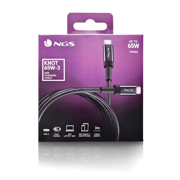 NGS Cable USB 2.0 Tipo-C Macho a Tipo-C 65W 480Mbps 3m Negro