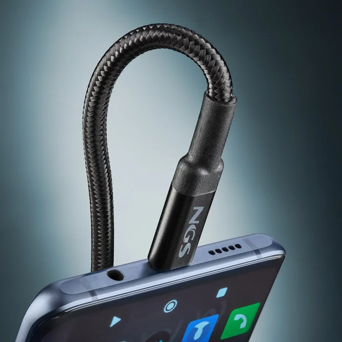 NGS Cable USB-C a USB-C USB 2.0 Macho para Carga Rápida hasta 65W y Transferencia de Datos 480 Mbps, Longitud 3 Metros, Color Negro