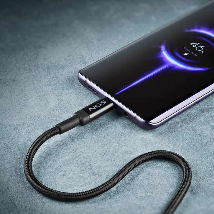 NGS Cable USB-C a USB-C USB 2.0 Macho para Carga Rápida hasta 65W y Transferencia de Datos 480 Mbps, Longitud 3 Metros, Color Negro