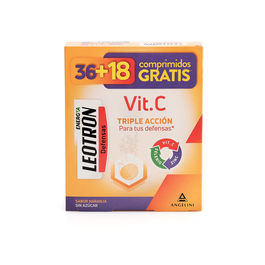 Leotron Vitamina C 36 + 18 Comprimidos Efervescentes Triple Acción Defensas Complemento Alimenticio