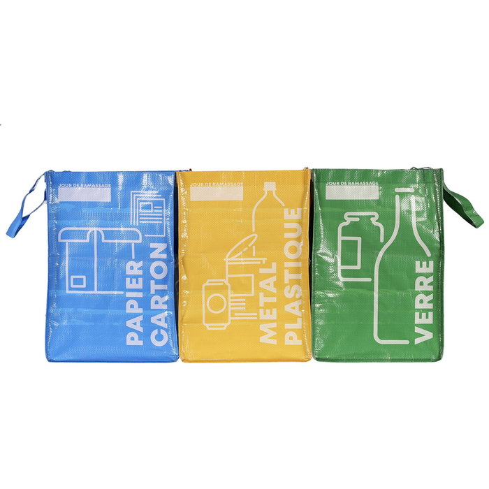Je cherche une Idee Juego 3 Bolsas Reciclaje Separación Desechos Papel Cartón Metal Plástico Vidrio 28.5x27.5x40.5 cm