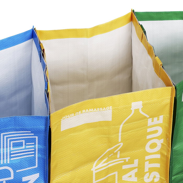 Je cherche une Idee Juego 3 Bolsas Reciclaje Separación Desechos Papel Cartón Metal Plástico Vidrio 28.5x27.5x40.5 cm