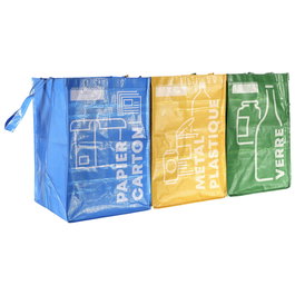 Je cherche une Idee Juego 3 Bolsas Reciclaje Separación Desechos Papel Cartón Metal Plástico Vidrio 28.5x27.5x40.5 cm