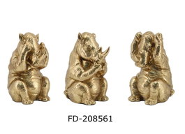 DKD Home Decor Figura de Rinoceronte Dorado en Resina
