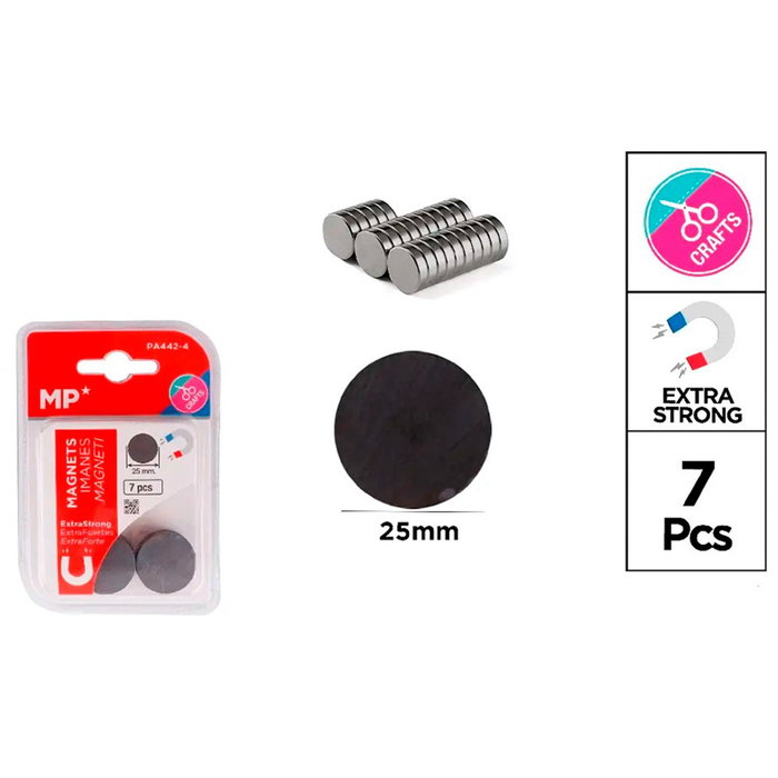 MP Imanes de sujeción Ø25 mm, 7 uds, blister extrafuertes para pizarras o manualidades MP Imanes de sujeción Ø25 mm, 7 uds, blister extrafuertes para pizarras o manualidades