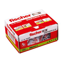 FISCHER Taco SX Plus Duopower 6x30 mm, Caja de 100 Unidades, Expansión 4 Direcciones para Hormigón y Ladrillo, Ref. 454.1301