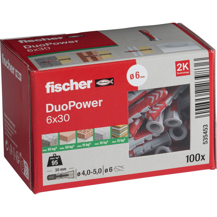 Fischer DUOPOWER Taco Universal 6x30 mm, 100 Unidades Fischer DUOPOWER Taco Universal 6x30 mm, 100 Unidades