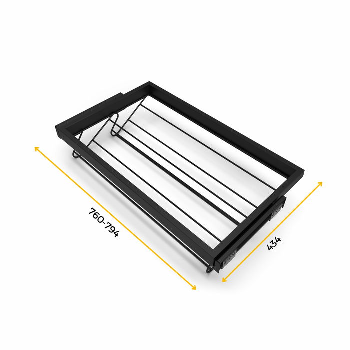 Emuca Kit de zapatero metálico y bastidor con guías cierre suave para armario, regulable, módulo 800mm, Negro texturizado