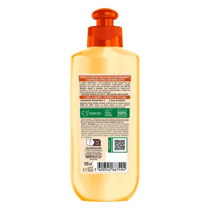 Garnier Original Remedies Tesoros de Miel Crema de Peinar 2 en 1 - Reparación y Anti-Frizz para Cabello Dañado - Con Protección Térmica 230°C - 200 ml
