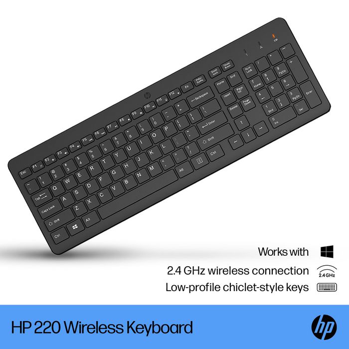 HP 220 Teclado Inalámbrico, Preciso y Cómodo con Teclado Numérico, Diseño Full-Size, Estilo Teclas Chicklet, Ideal para Llevarlo Contigo