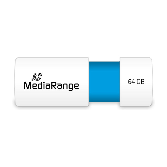 MEDIARANGE USB Stick MR974 64GB USB 2.0 Color Azul y Blanco, Forma Deslizante, 16 MB/s Lectura