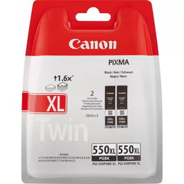 Canon Pack Doble de Cartuchos de Tinta PGI-550XL Negro - 2 x 15 ml - Alto Rendimiento (ISO/IEC 24711) - Compatible con PIXMA iP7250, MG5450, MG7150, MX925 y más