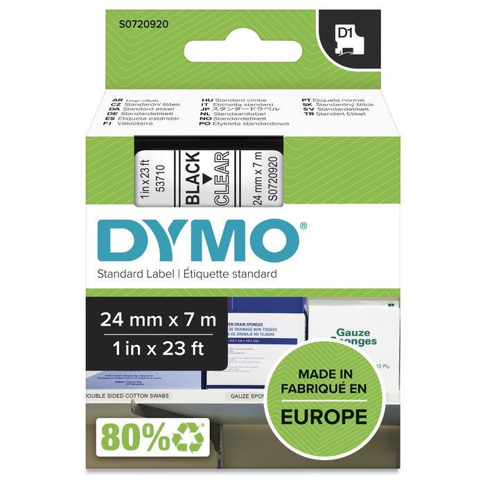 Dymo Cinta D1 24mm x 7m Negro sobre Transparente Dymo Cinta D1 24mm x 7m Negro sobre Transparente