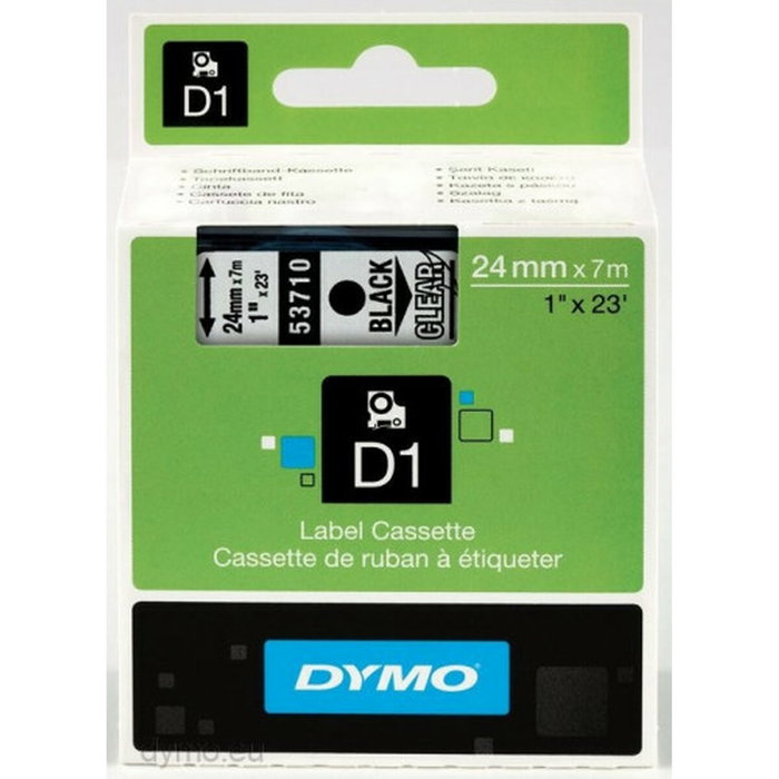 DYMO Cinta D1 Negro sobre Transparente 24mm x 7m