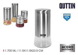 Quttin Tarro Vidrio/Acero 1700Ml 11.5x11.5x23.5 cm (12 Unidades)