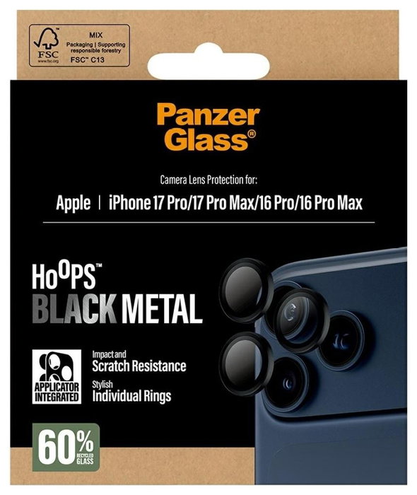 PanzerGlass Hoops Protector de Lente de Cámara Negro para iPhone 17 Pro, 17 Pro Max, 16 Pro, 16 Pro Max PanzerGlass Hoops Protector de Lente de Cámara Negro para iPhone 17 Pro, 17 Pro Max, 16 Pro, 16 Pro Max